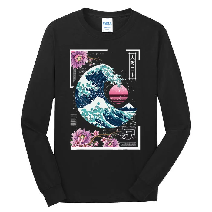 Vaporwave Synthwave 80's Japan Japanese Great Wave Tokyo 80s Tall Long Sleeve T-Shirt