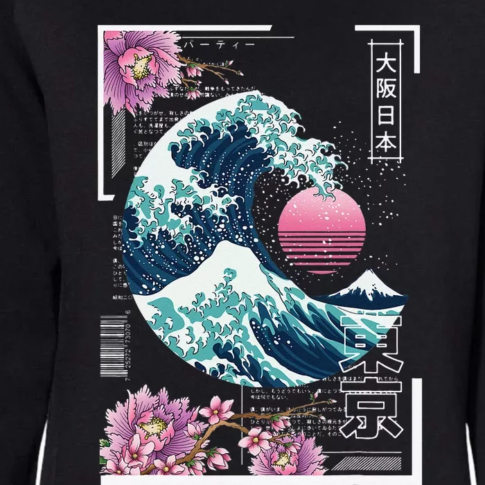 Vaporwave Synthwave 80's Japan Japanese Great Wave Tokyo 80s Womens California Wash Sweatshirt