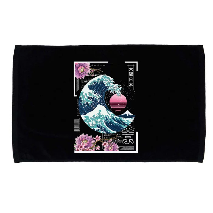 Vaporwave Synthwave 80's Japan Japanese Great Wave Tokyo 80s Microfiber Hand Towel