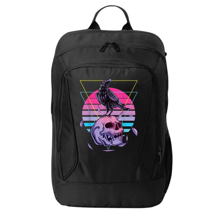 Vaporwave Skull And Crow Retro Aesthetic Pastel Goth Art City Backpack