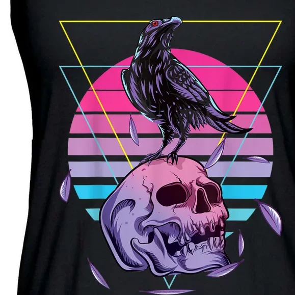 Vaporwave Skull And Crow Retro Aesthetic Pastel Goth Art Ladies Essential Flowy Tank