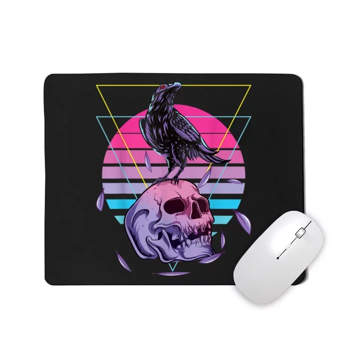 Vaporwave Skull And Crow Retro Aesthetic Pastel Goth Art Mousepad