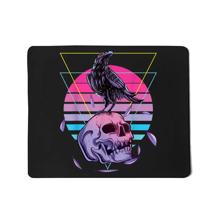 Vaporwave Skull And Crow Retro Aesthetic Pastel Goth Art Mousepad