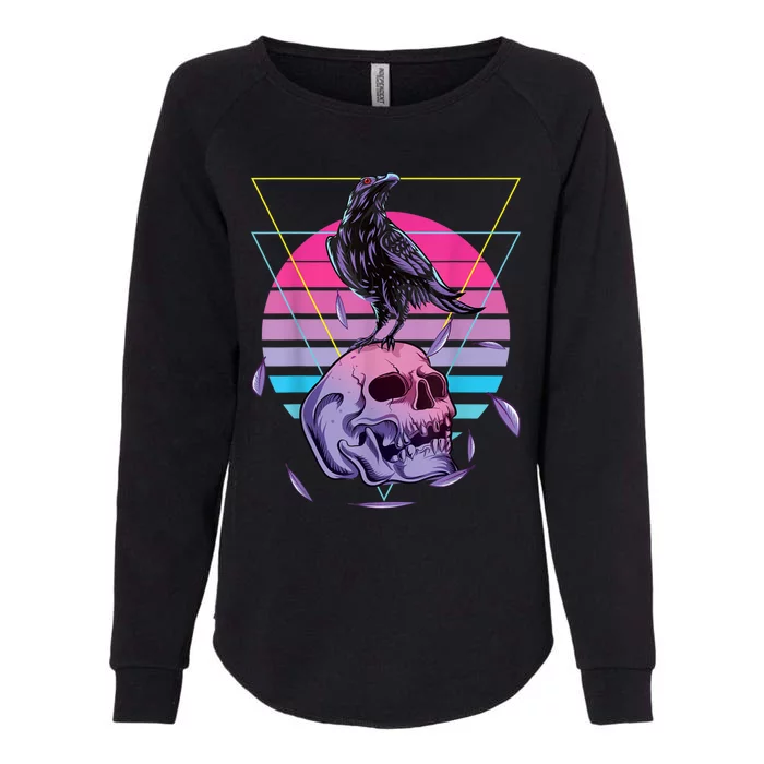 Vaporwave Skull And Crow Retro Aesthetic Pastel Goth Art Womens California Wash Sweatshirt