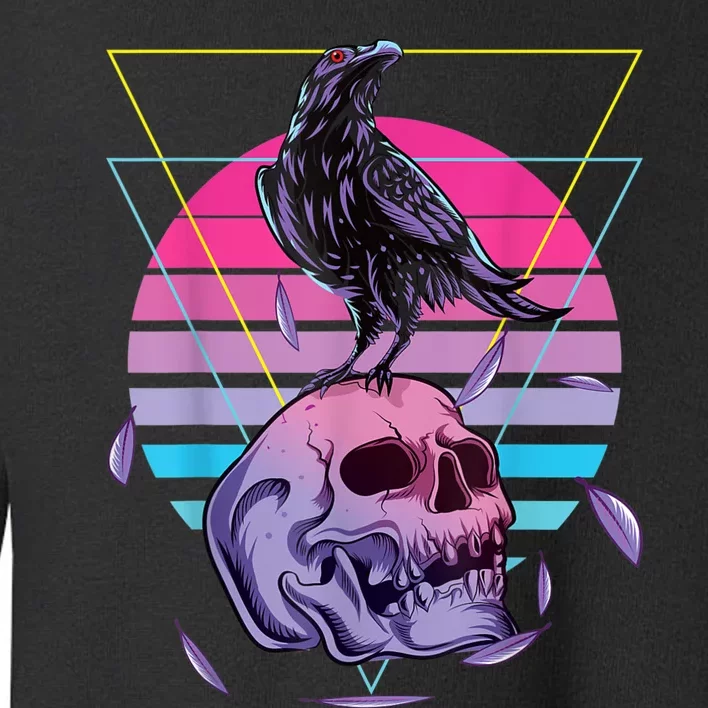 Vaporwave Skull And Crow Retro Aesthetic Pastel Goth Art Toddler Sweatshirt