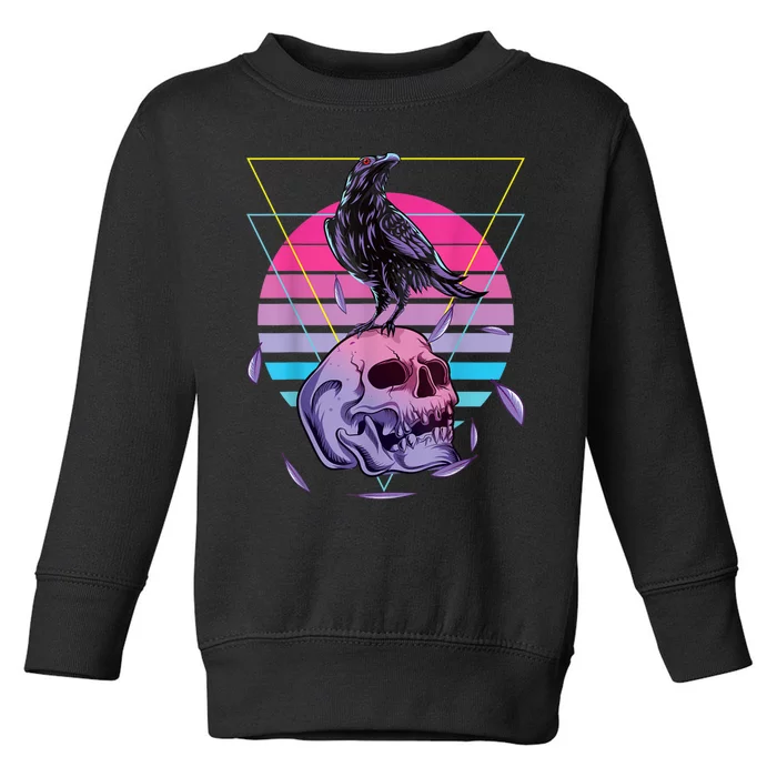 Vaporwave Skull And Crow Retro Aesthetic Pastel Goth Art Toddler Sweatshirt