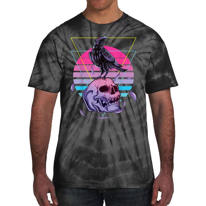 Vaporwave Skull And Crow Retro Aesthetic Pastel Goth Art Tie-Dye T-Shirt