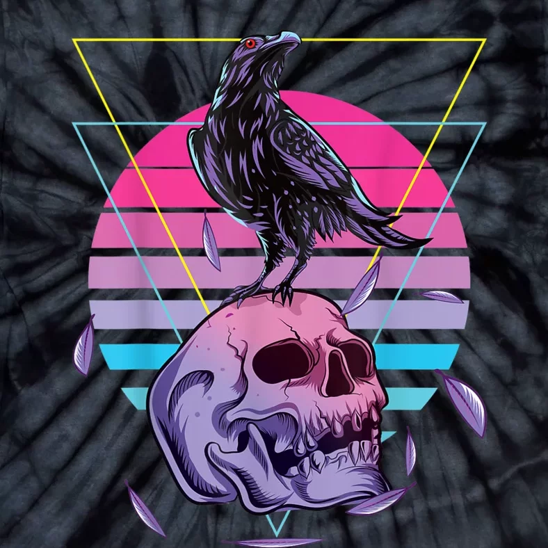 Vaporwave Skull And Crow Retro Aesthetic Pastel Goth Art Tie-Dye T-Shirt