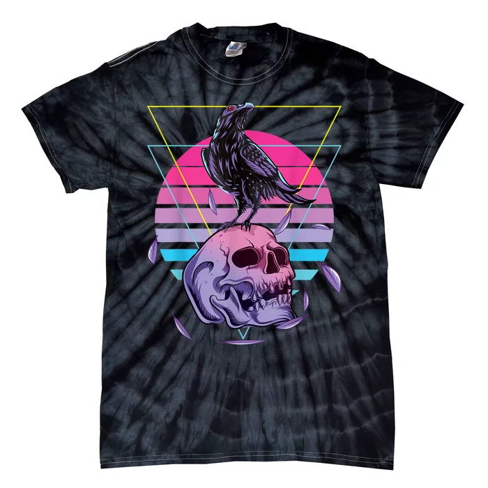 Vaporwave Skull And Crow Retro Aesthetic Pastel Goth Art Tie-Dye T-Shirt