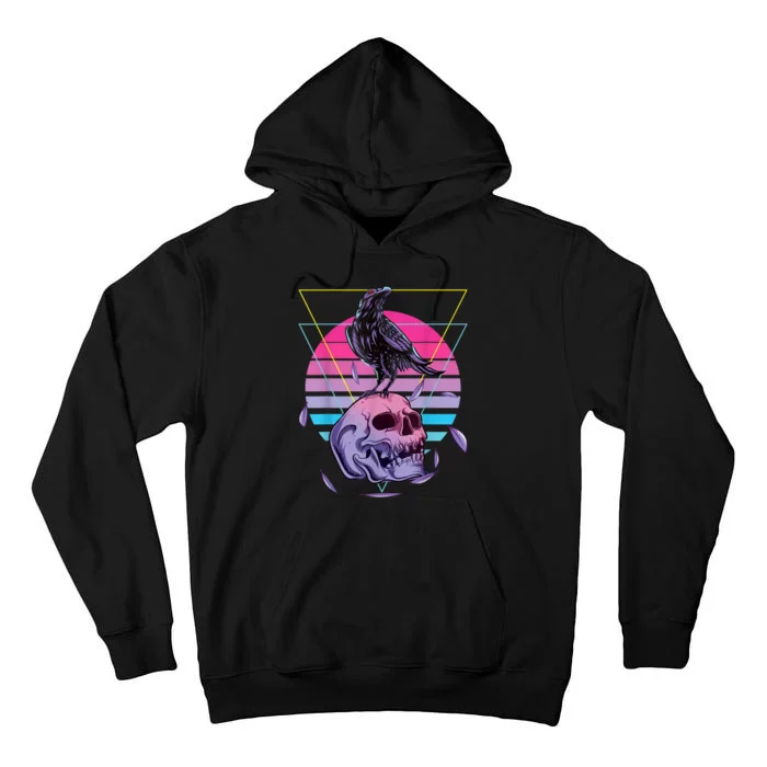 Vaporwave Skull And Crow Retro Aesthetic Pastel Goth Art Tall Hoodie