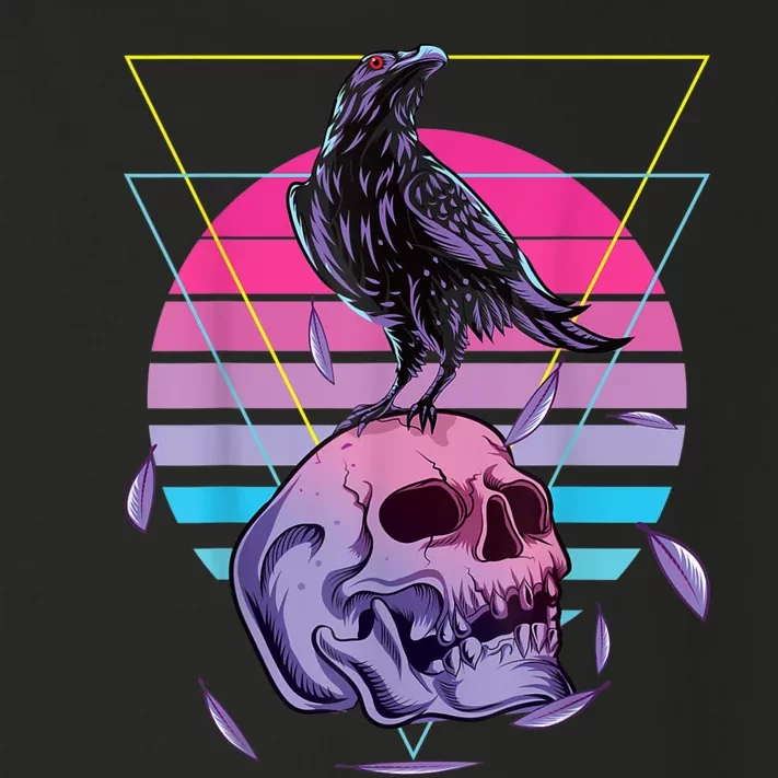 Vaporwave Skull And Crow Retro Aesthetic Pastel Goth Art Toddler Long Sleeve Shirt