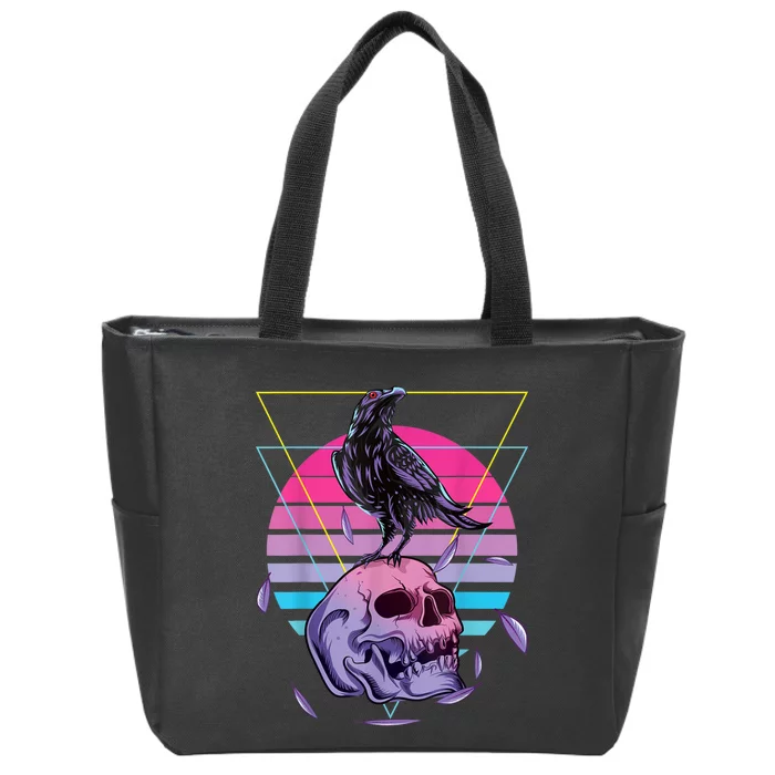 Vaporwave Skull And Crow Retro Aesthetic Pastel Goth Art Zip Tote Bag