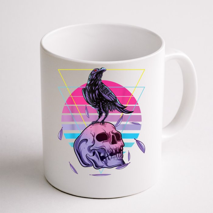 Vaporwave Skull And Crow Retro Aesthetic Pastel Goth Art Front & Back Coffee Mug