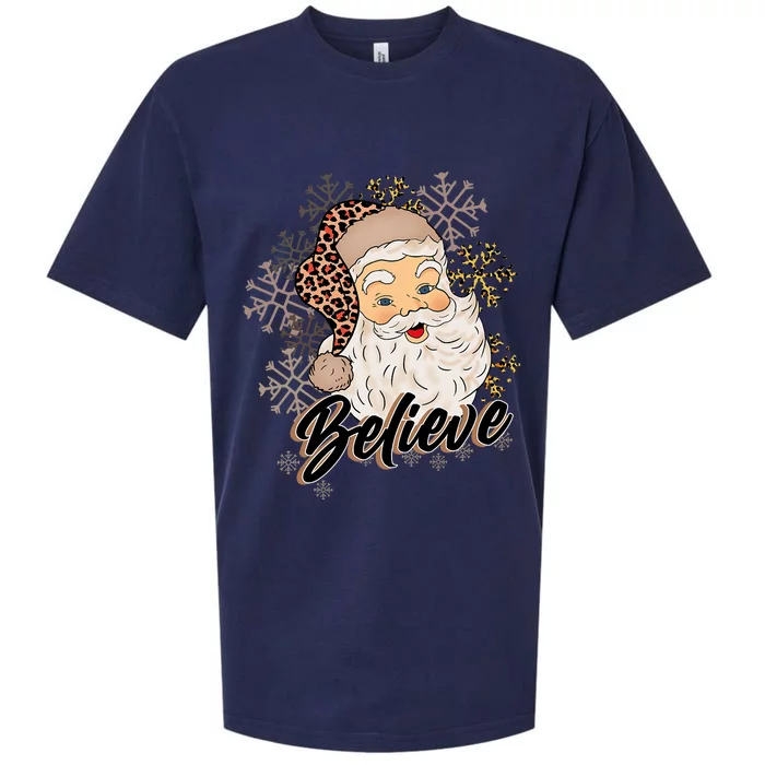 Vintage Snow And Santa Claus Merry Christmas Believe Christ Sueded Cloud Jersey T-Shirt