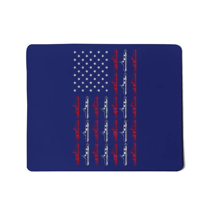 Vintage Submarine American Flag Funny 4th Of July Mousepad