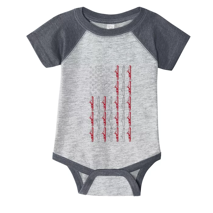 Vintage Submarine American Flag Funny 4th Of July Infant Baby Jersey Bodysuit