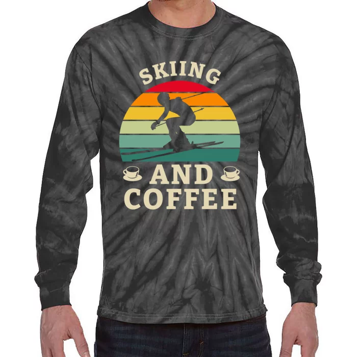 Vintage Skiing And Coffee Skiing Lover Gift For Skier Tie-Dye Long Sleeve Shirt