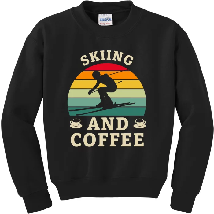 Vintage Skiing And Coffee Skiing Lover Gift For Skier Kids Sweatshirt