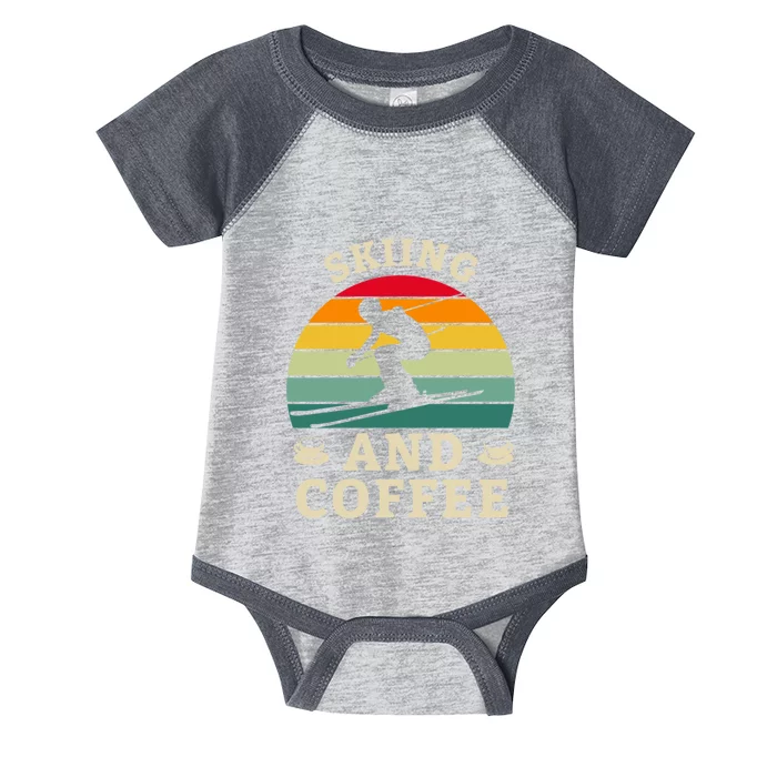 Vintage Skiing And Coffee Skiing Lover Gift For Skier Infant Baby Jersey Bodysuit