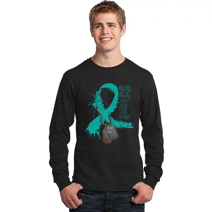 Veteran Suicide Awareness Ribbon 22 A Day Is 22 Too Many Tall Long Sleeve T-Shirt