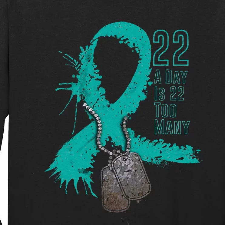 Veteran Suicide Awareness Ribbon 22 A Day Is 22 Too Many Tall Long Sleeve T-Shirt