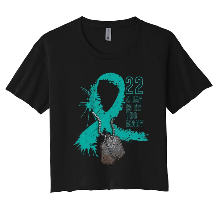 Veteran Suicide Awareness Ribbon 22 A Day Is 22 Too Many Women's Crop Top Tee