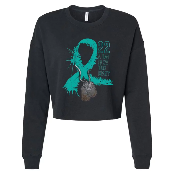 Veteran Suicide Awareness Ribbon 22 A Day Is 22 Too Many Cropped Pullover Crew