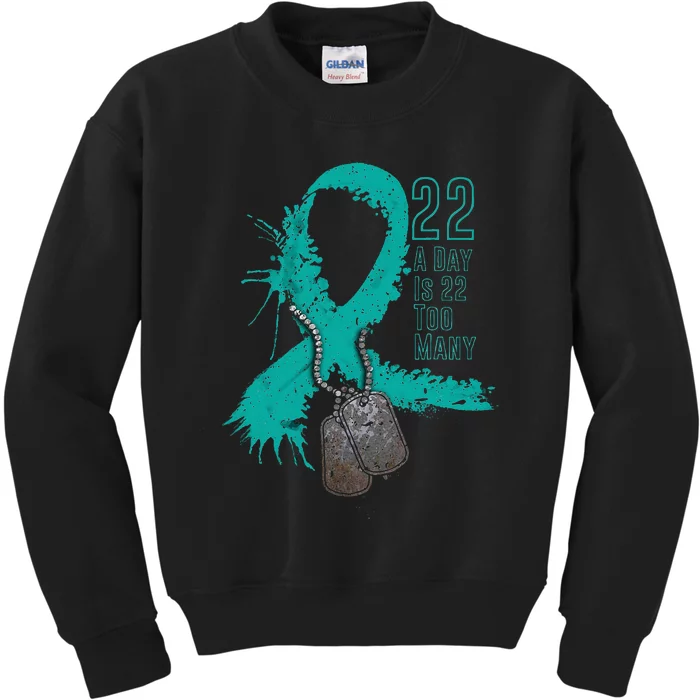 Veteran Suicide Awareness Ribbon 22 A Day Is 22 Too Many Kids Sweatshirt