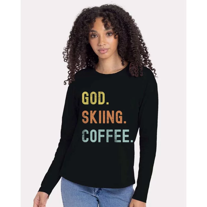 Vintages Skiing And Coffee Distressed Gift Womens Cotton Relaxed Long Sleeve T-Shirt