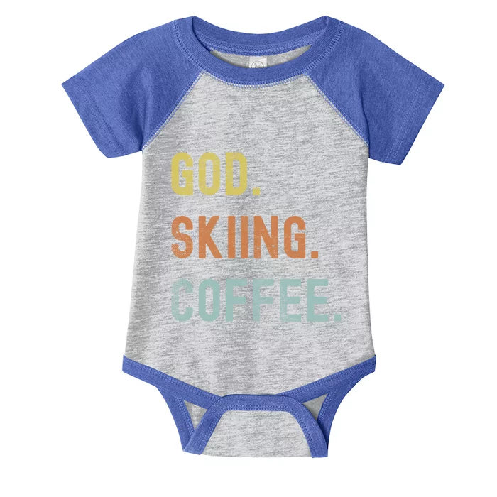 Vintages Skiing And Coffee Distressed Gift Infant Baby Jersey Bodysuit