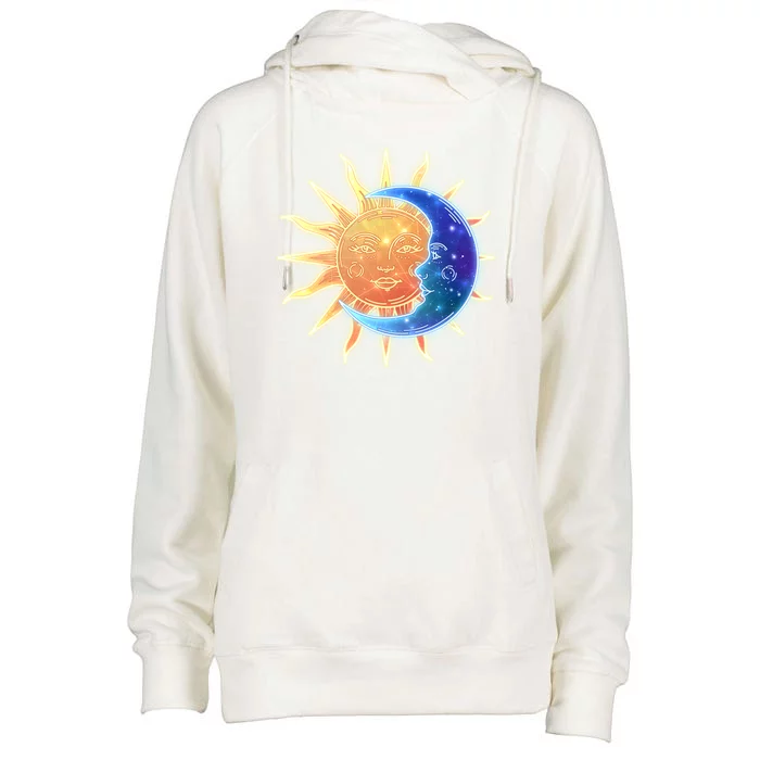 Vintage Sun And Moon Galaxy Womens Funnel Neck Pullover Hood