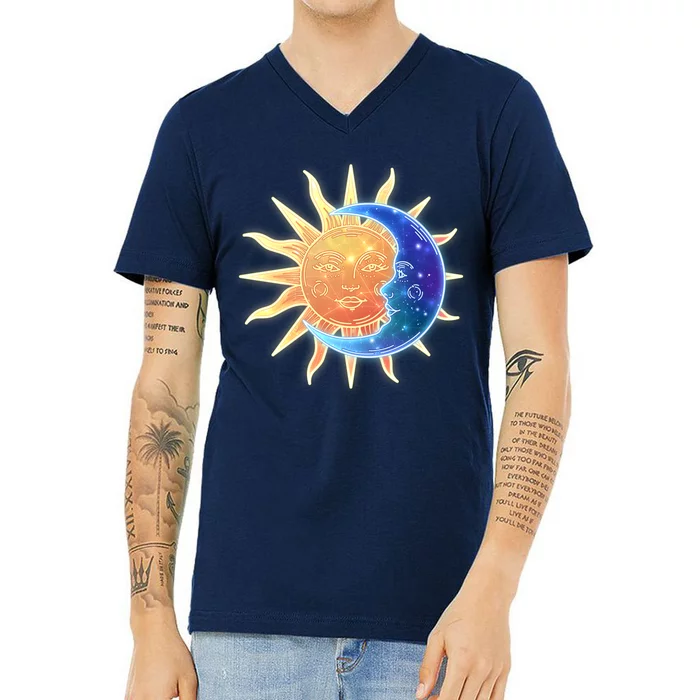 Vintage Sun And Moon Galaxy V-Neck T-Shirt