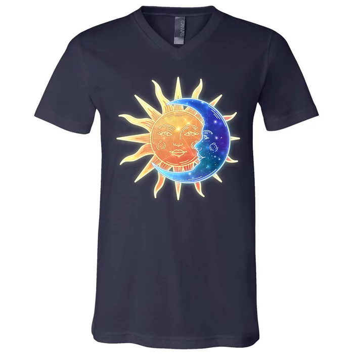 Vintage Sun And Moon Galaxy V-Neck T-Shirt