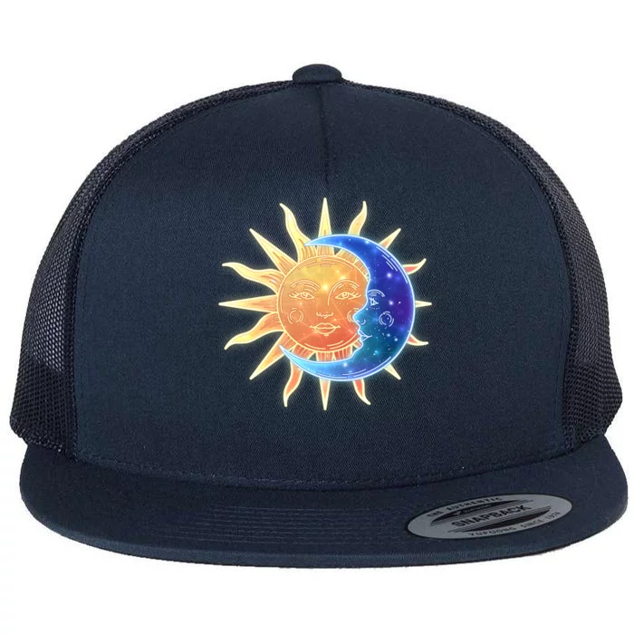 Vintage Sun And Moon Galaxy Flat Bill Trucker Hat