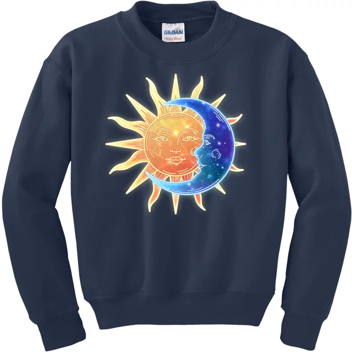 Vintage Sun And Moon Galaxy Kids Sweatshirt