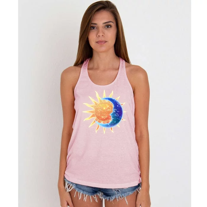 Vintage Sun And Moon Galaxy Women's Knotted Racerback Tank