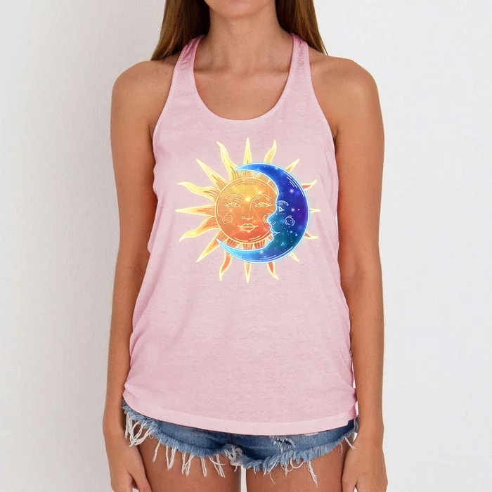 Vintage Sun And Moon Galaxy Women's Knotted Racerback Tank