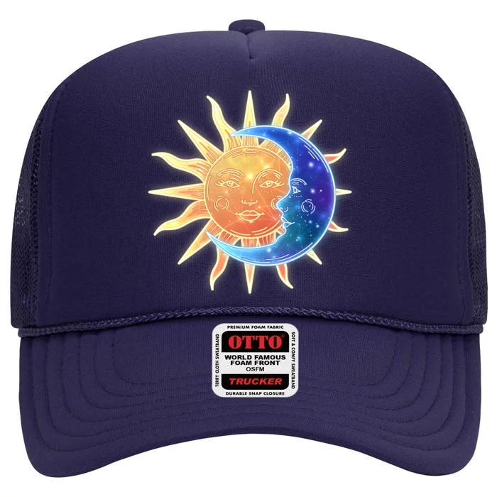 Vintage Sun And Moon Galaxy High Crown Mesh Trucker Hat