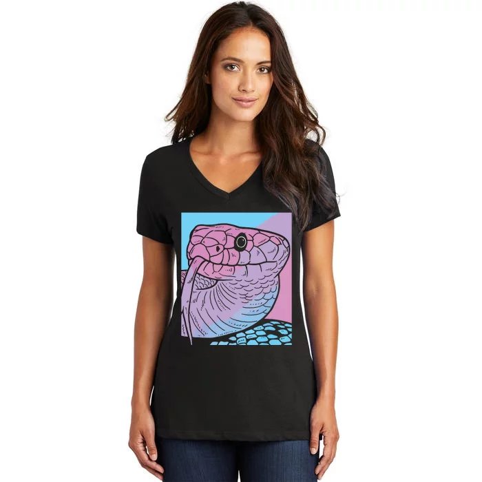 Vaporwave Snake Aesthetic Pastel Goth Serpent Women's V-Neck T-Shirt