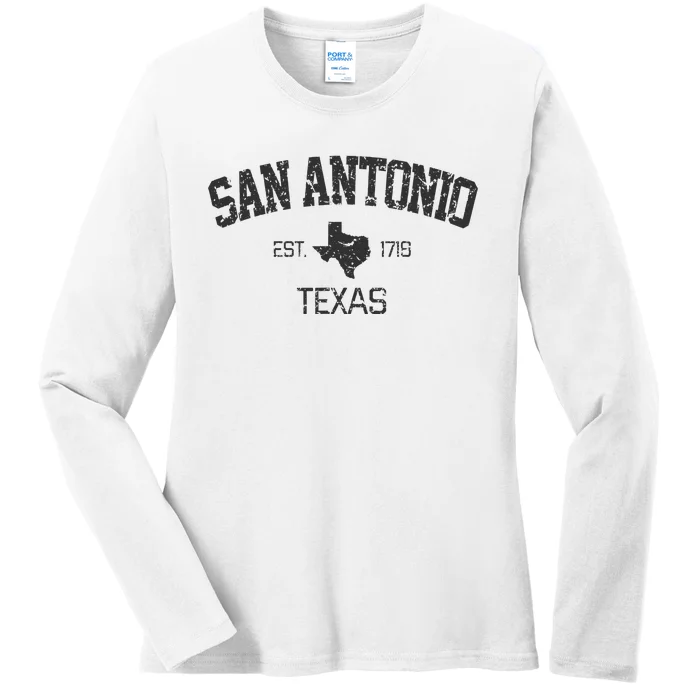 Vintage San Antonio Texas EST 1718 Souvenir Gift Ladies Long Sleeve Shirt