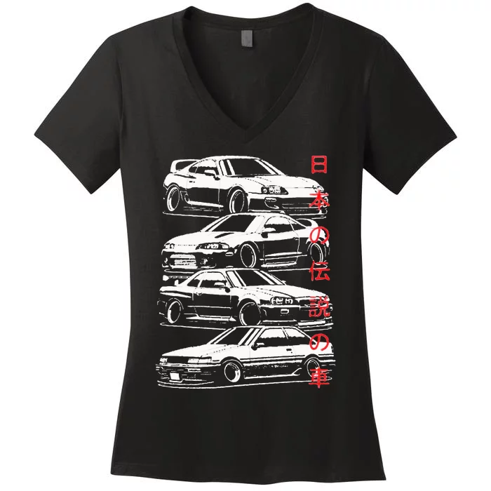 Vintage Skyline Automotive Jdm Legend Tuning Car Women's V-Neck T-Shirt