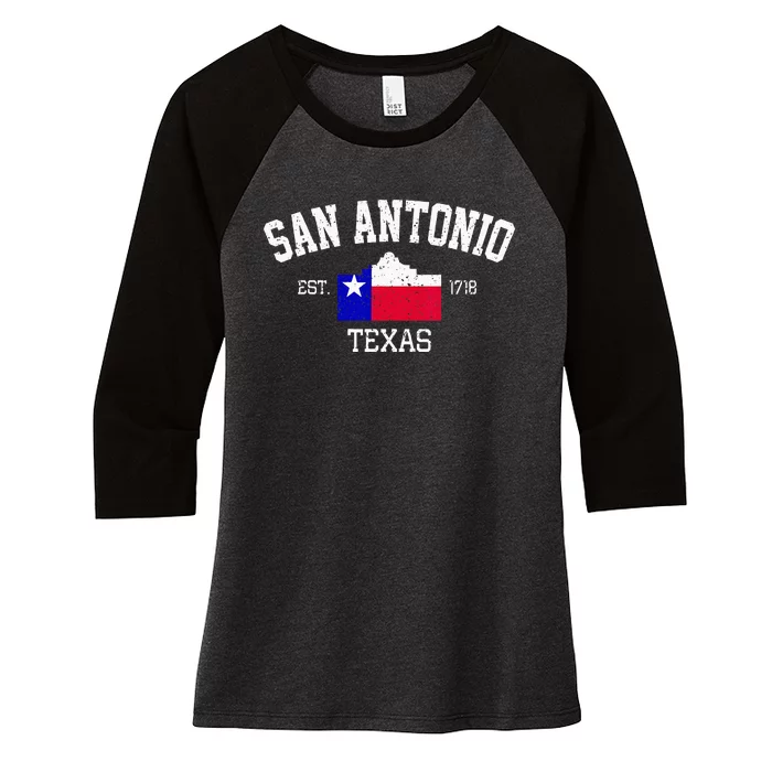 Vintage San Antonio The Alamo Texas Flag Women's Tri-Blend 3/4-Sleeve Raglan Shirt