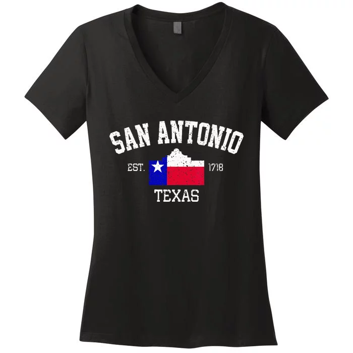 Vintage San Antonio The Alamo Texas Flag Women's V-Neck T-Shirt