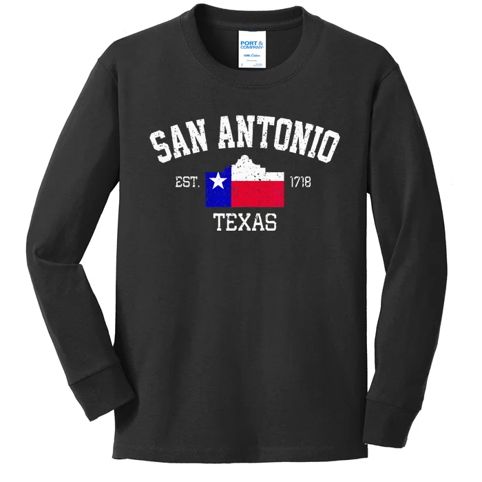 Vintage San Antonio The Alamo Texas Flag Kids Long Sleeve Shirt