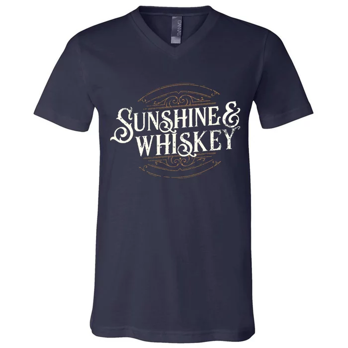 Vintage Sunshine And Whiskey Country Drinking V-Neck T-Shirt