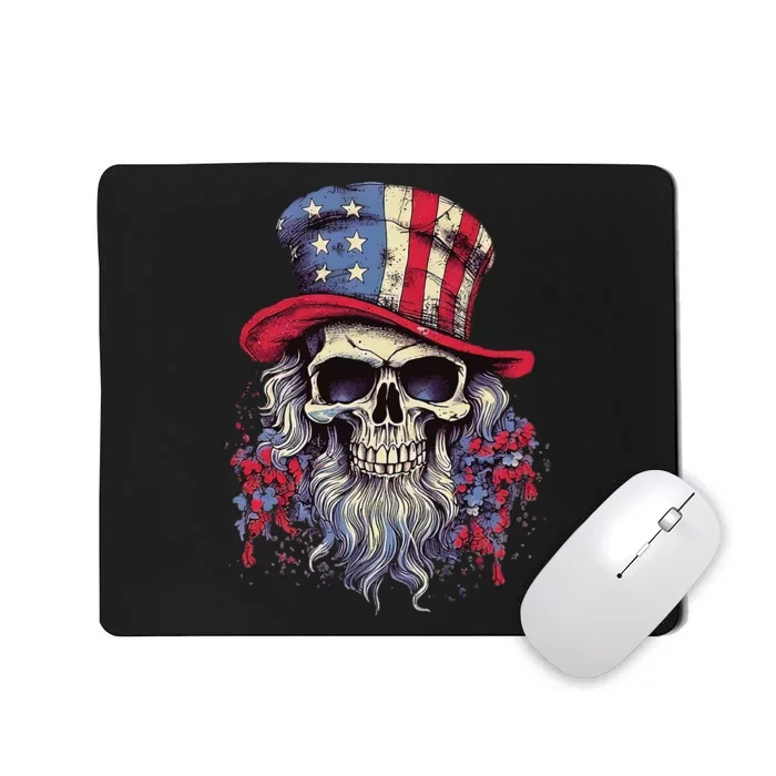 Vintage Skull American Flag Hat 4th Of July Patriotic Mousepad