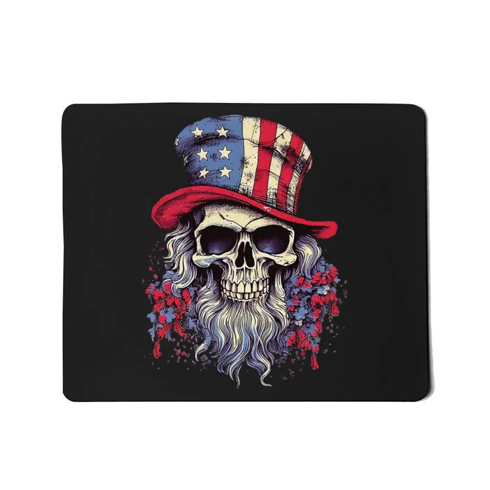 Vintage Skull American Flag Hat 4th Of July Patriotic Mousepad