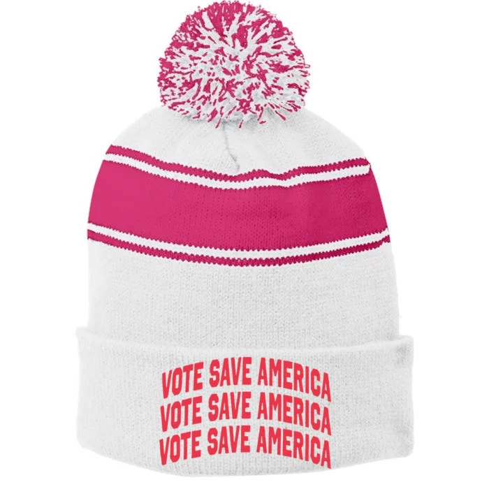 Vote Save America Letterman Stripe Pom Pom Beanie