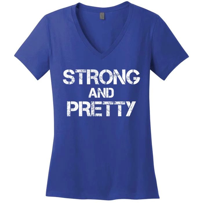 Vintage Strong And Pretty Strong Funny Fitness Gym Gift Women's V-Neck T-Shirt