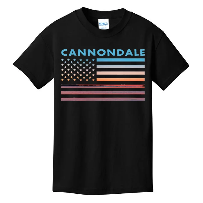 Vintage Sunset American Flag Cannondale Connecticut Kids T-Shirt